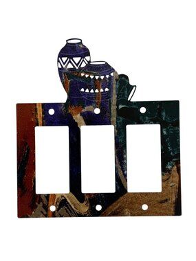 Southwestern Triple Toggle Light Switch Cover Metal Pottery Design Multicolor